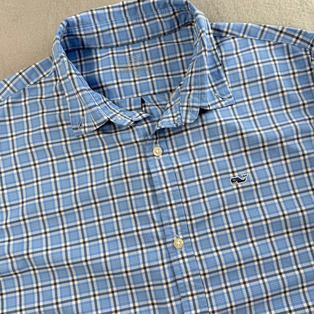 Vineyard Vines Performance Shirt Mens XL Blue Plaid Stretch Long Sleeve Coastal